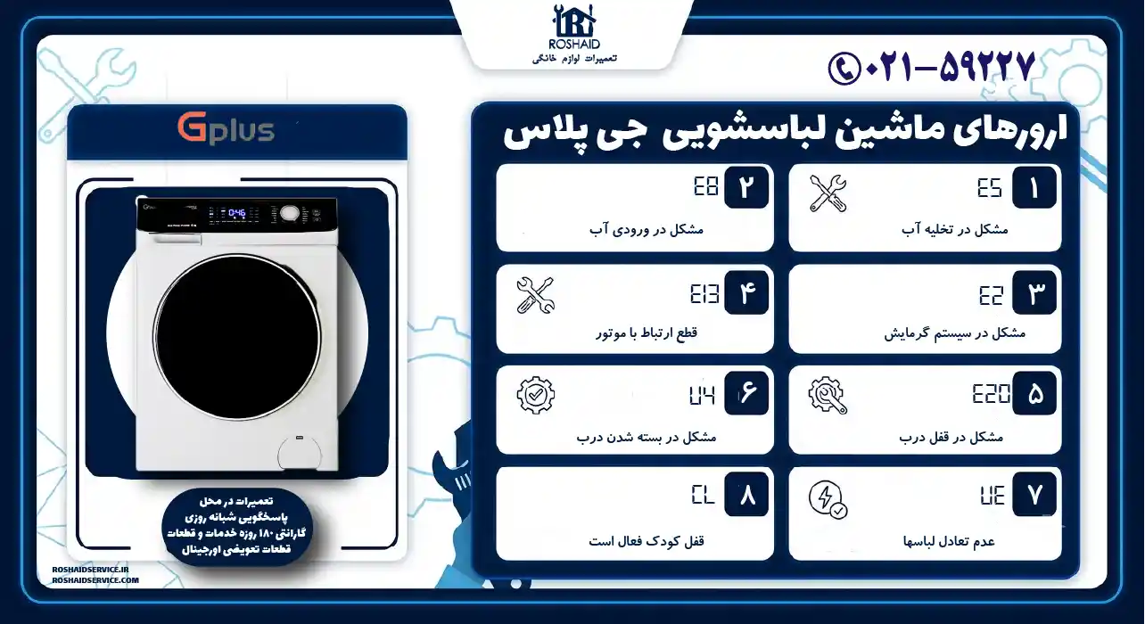 ارورهای ماشین لباسشویی جی پلاس